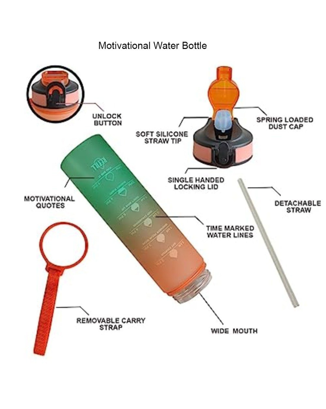 Motivational Water Bottle – 750ml (Multicolor)
