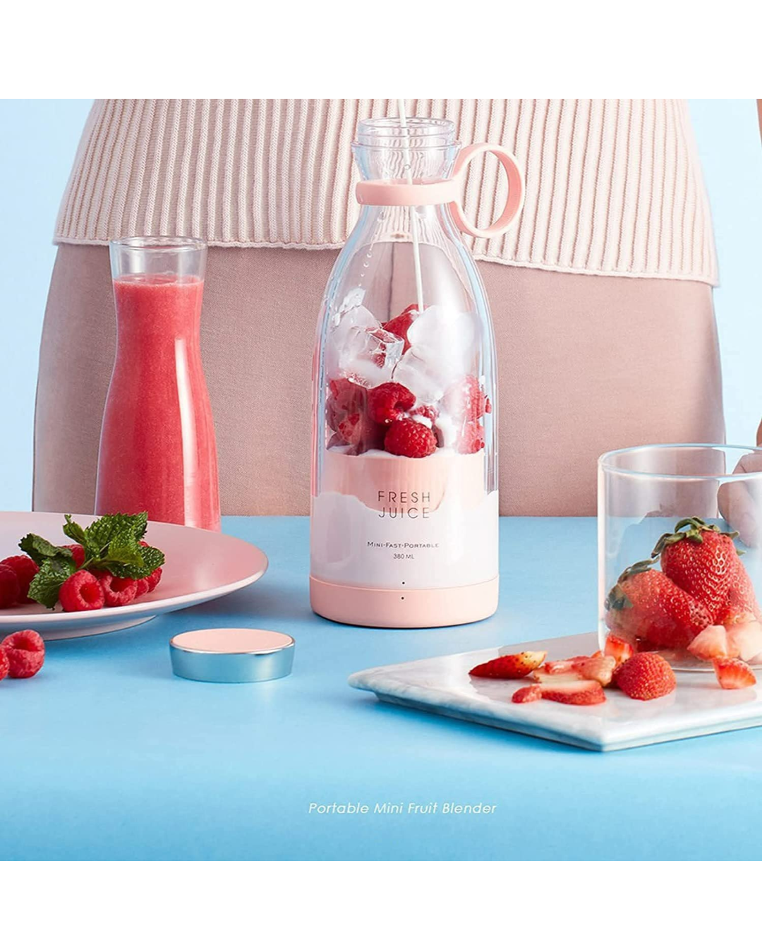 Bottle with Blender – Pink Color (Portable USB Shaker)